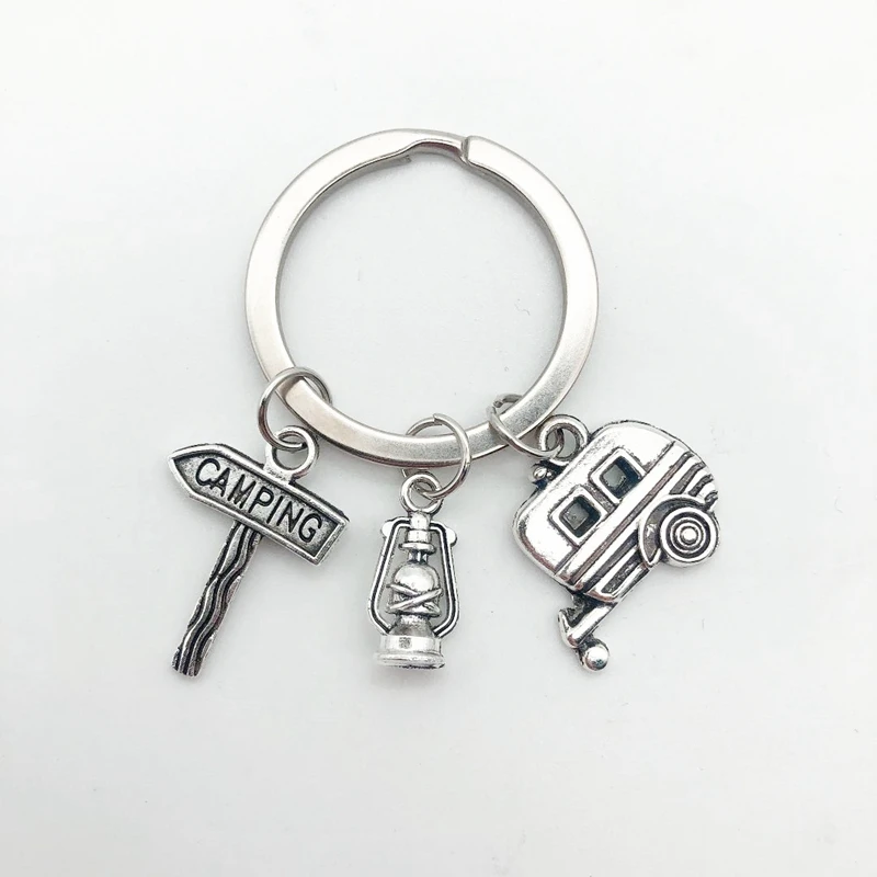 New Camping Keychain Trailer, RV Caravan Campground Key Chain, Nature Outdoors, Summer Vacation, Snowbirds Keyring Souvenir