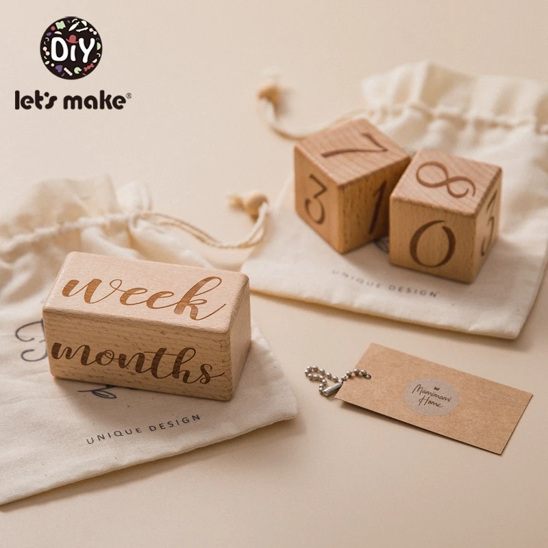 Let's Make 3PCS/Set Log Block Baby Milestone Square Letter Engraved Wood Infants Bathing Gift Newborn Photography Calendar