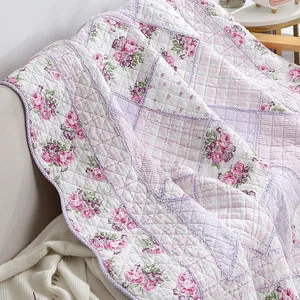 Floral -print cotton quilt on bed, padded comforter, European blanket, chess, cubrecam, bed cloak 8 Main Sales Couple Bed - №5