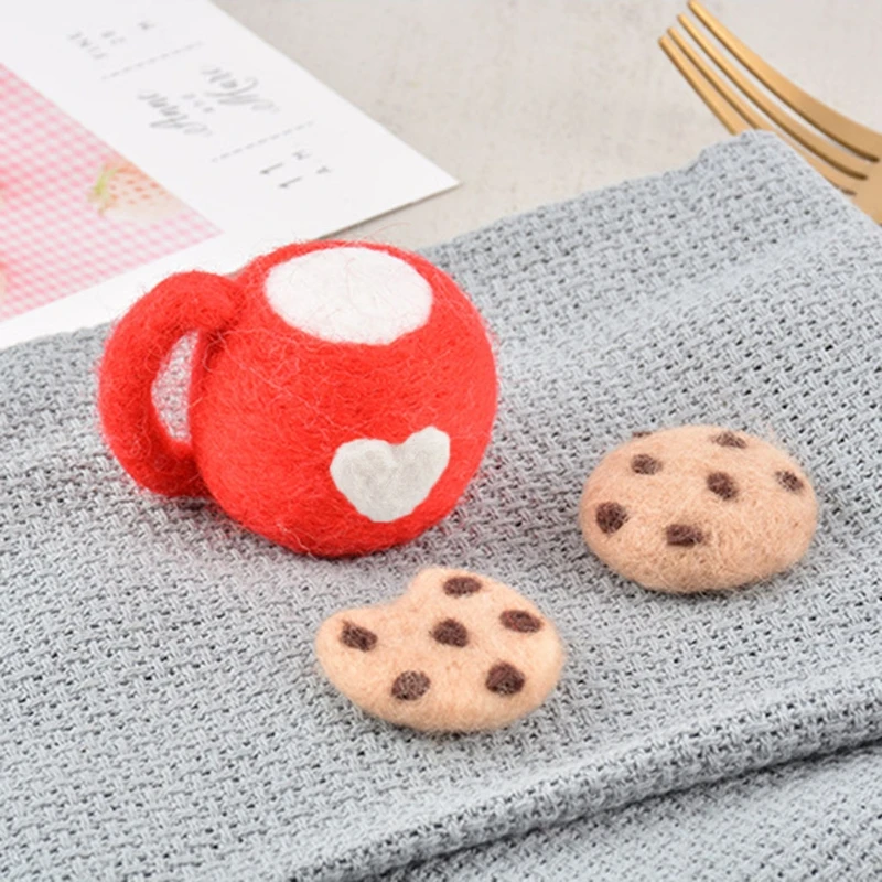 3 Pcs/Set DIY Handmade Wool Felt Baby Milk Tea Cup+Cookies Decor Newborn Photography Props Infant Photo Shooting Accessories