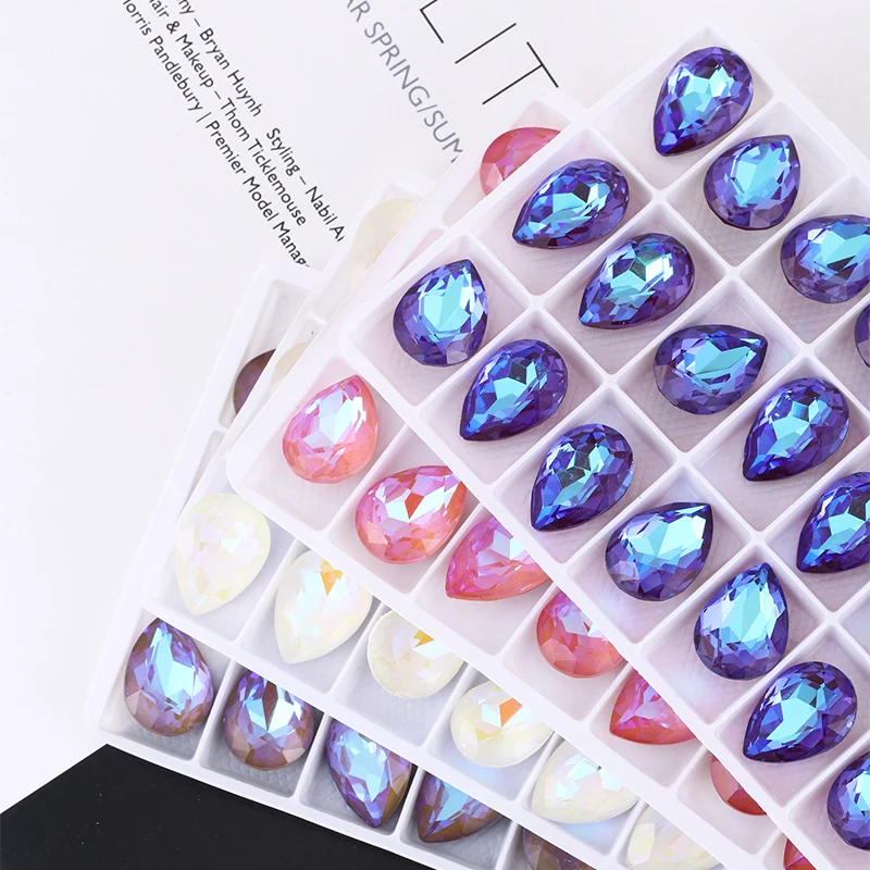 Mocha Fluorescent Tear Drop Rhinestones Shiny Glass Rhinestones Pointback Crystals For Crafts Loose Glass Rhinestones Strass