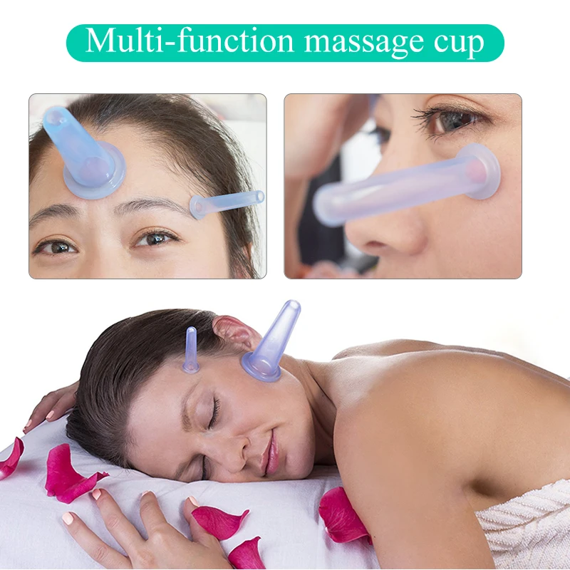 New 4pcs Face Cupping Set Silicone Banks Vacuum Massage Jars Anti Cellulite Cans For Relax Body Eye Health Care Massager Cups