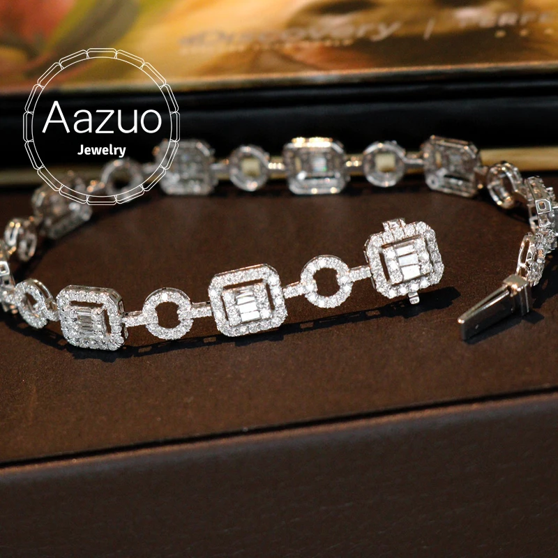 

Aazuo Au750 Real 18K White Gold Natrual Diamond 3.5ct Fashion Square Bracelets For Woman Upscale Trendy Wedding Engagement Party