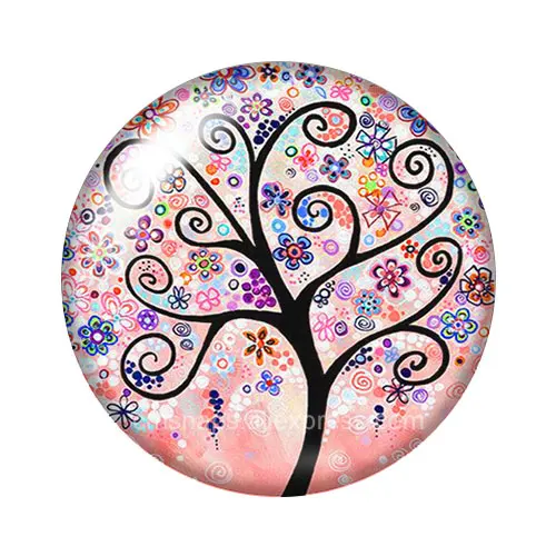 New Colorful Life of Tree beauty paintings 10pcs 12mm/18mm/20mm/25mm Round photo glass cabochon demo flat back Making findings