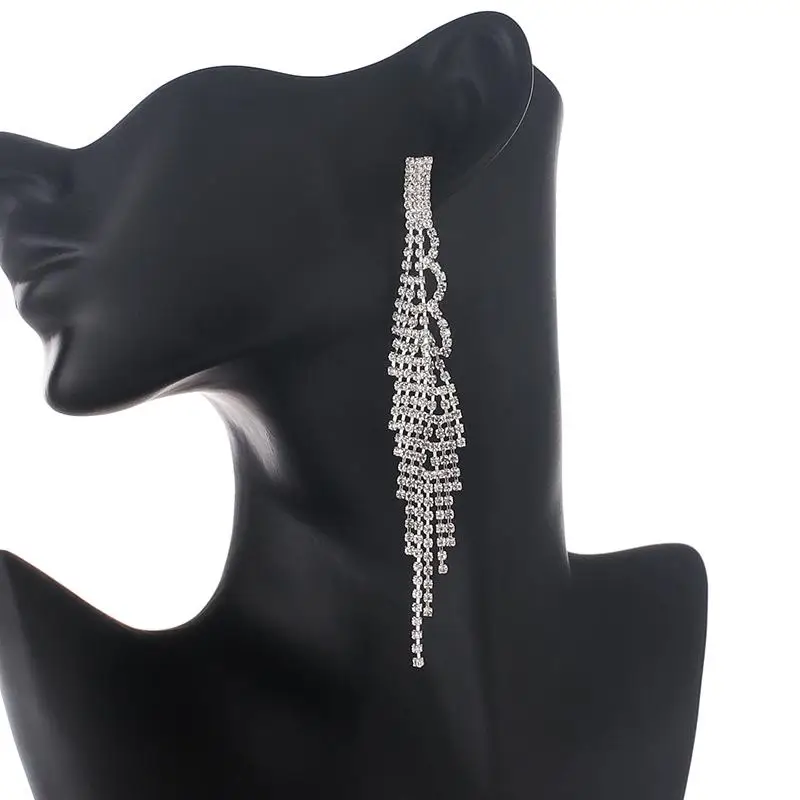 Luxury Rhinestone Tassel Earrings For Women Elegant Big Crystal  Drop Dangle Earrings Wedding Earring Jewelry Accessories E702