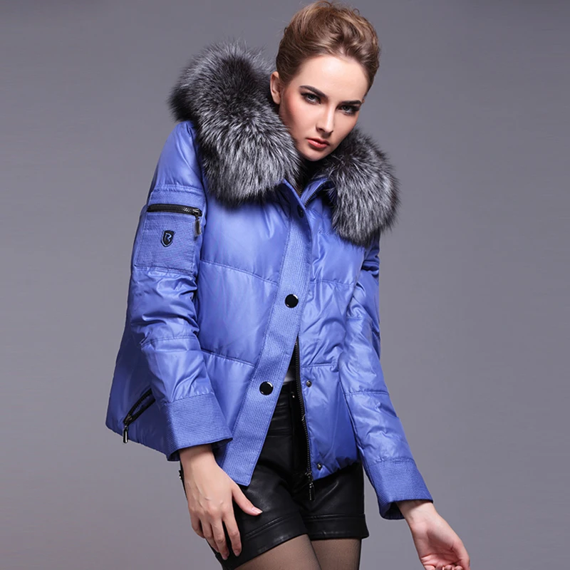 แฟชั่นผู้หญิงใหญ่Real Original Fox Fur Hooded Down Coatหญิงฤดูหนาวบางหนาลงเสื้อลงparkas F2552