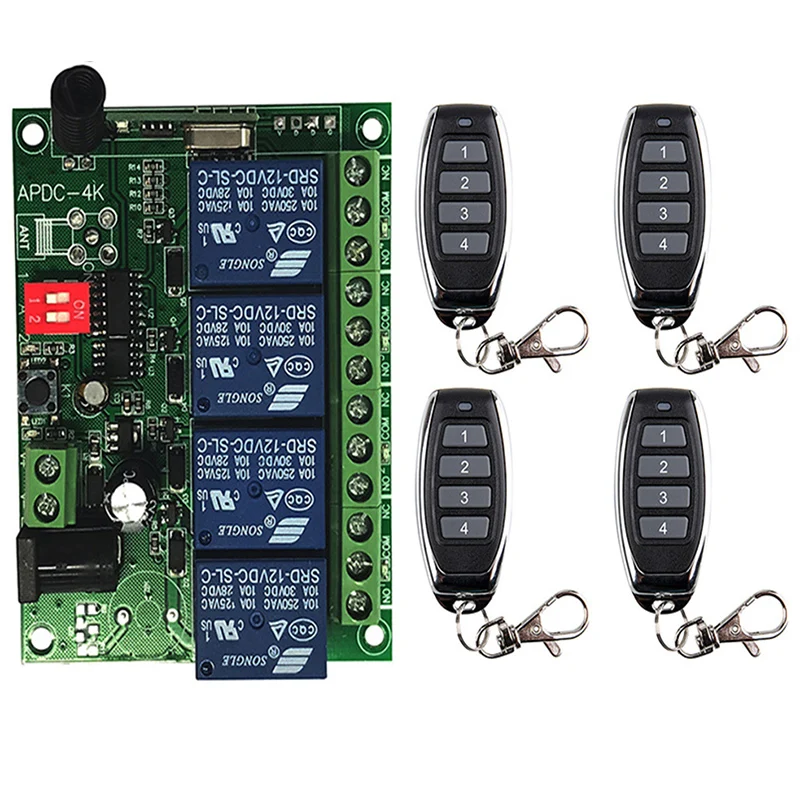 Smart Multiple DC 12V 24V 10A 315/433 MHz 4CH 4 CH Wireless Relay RF Remote Control Switch Receiver+1 2 3 4 Transmitter shutters