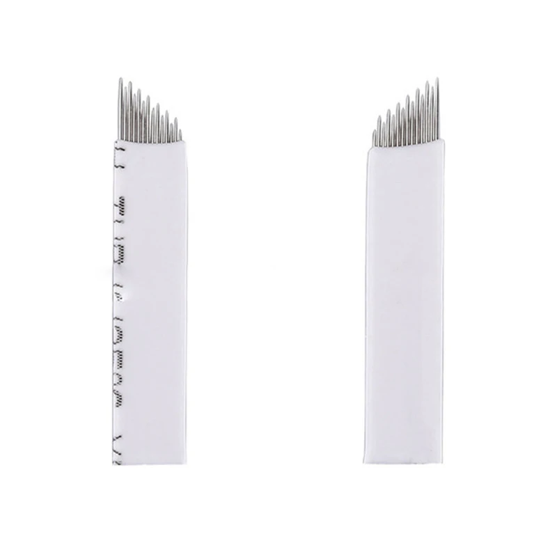 50pcs High and Low Mix 14 Pins Permanent Makeup Eyebrow Tattoo Blade Microblading Needles For 3D Embroidery Manual Pen