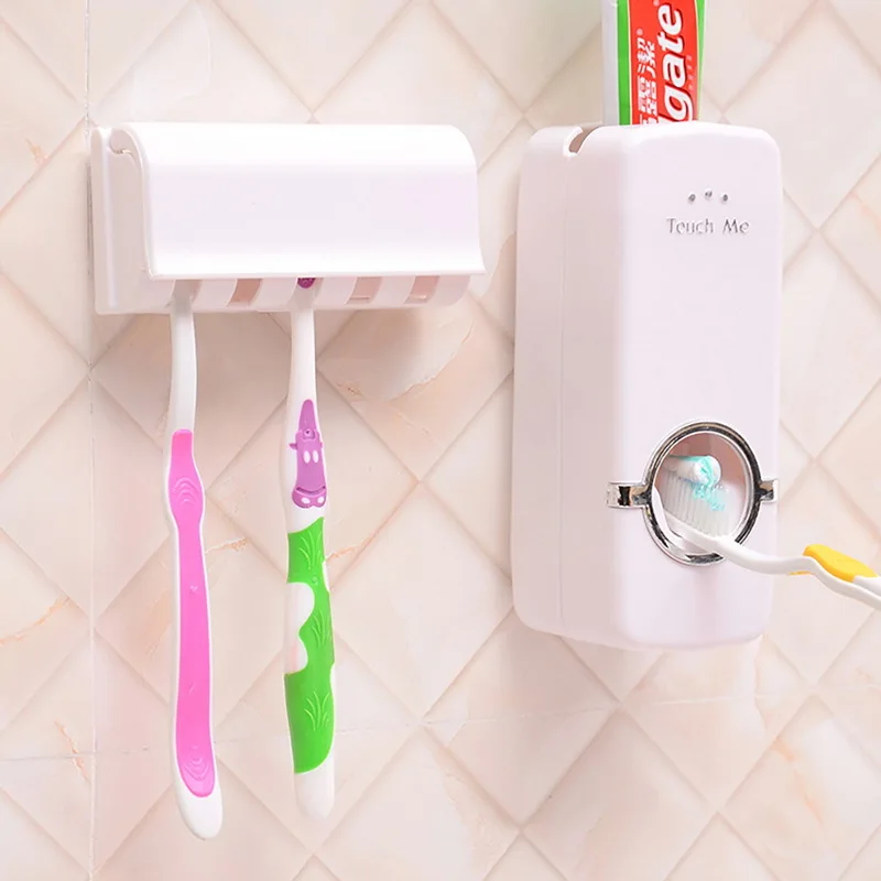 

Tooth Brush Holder Automatic Toothpaste Dispenser + 5 Toothbrush Holder Toothbrush Wall Mount Stand Bathroom Tools