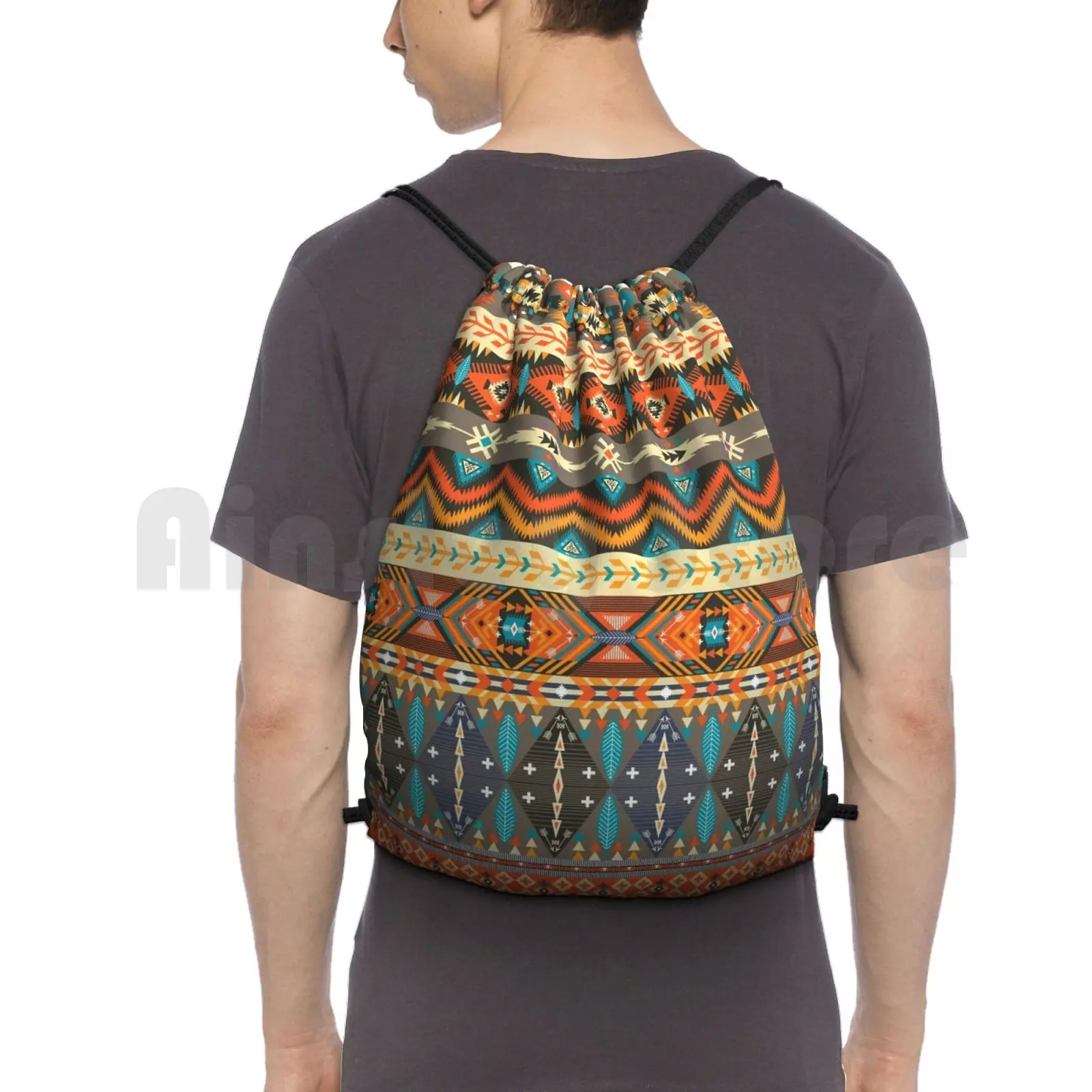 

Colorful Tribal Pattern With Geometric Backpack Drawstring Bag Riding Climbing Gym Bag Pattern Seamless Ethnic Tribal