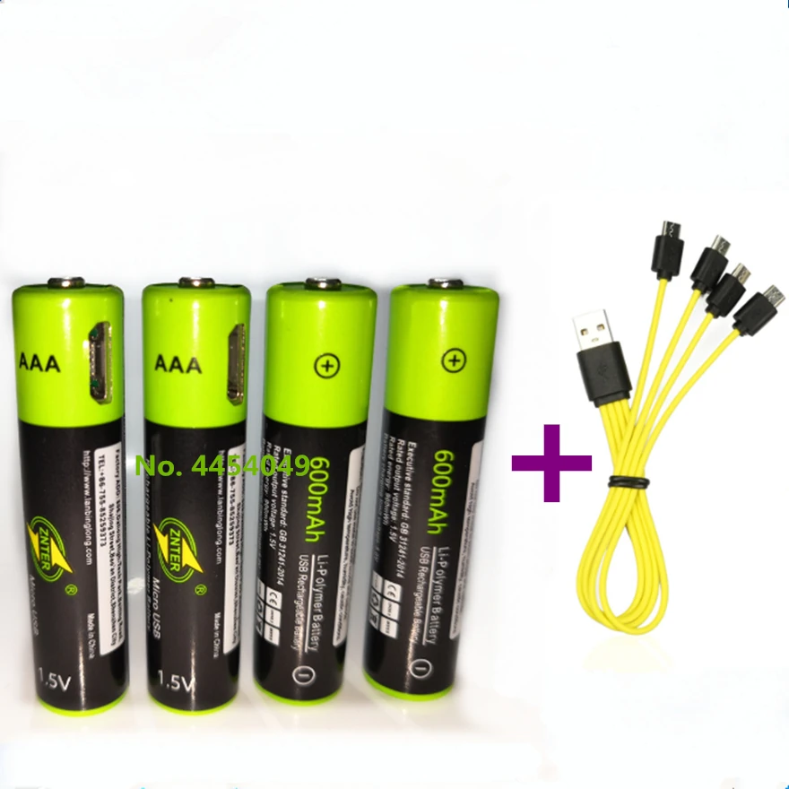 Akumulator litowo-polimerowy ZNTER-USB, 1,5 V AAA, 600 mAh, bateria litowo-polimerowa, kabel Micro USB, szybkie ładowanie