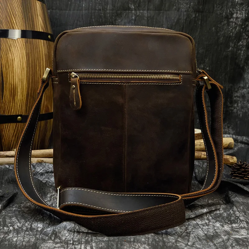 Crazy Horse Genuine Leather Man Bag Flap Vintage Real Cow Leather Shoulder Bags Small Men Crossbody Messenger Bags For Travel