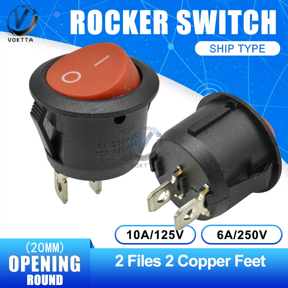 5pcs 20mm Round Rocker Power Switch ON-OFF/ON-OFF-ON 2/3 Position 2/3/4Pin 6A 250V Boart Switch Snap-in Waterproof Cap