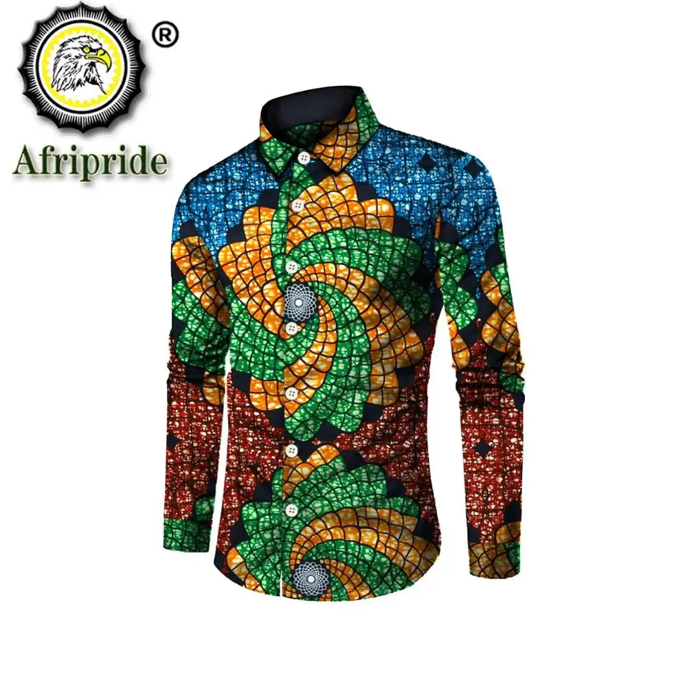 Camisas de traje africano para hombre, ropa estampada dashiki, tops de ankara, camisa formal para hombre, cuello levantado, manga larga, AFRIPRIDE S1912002