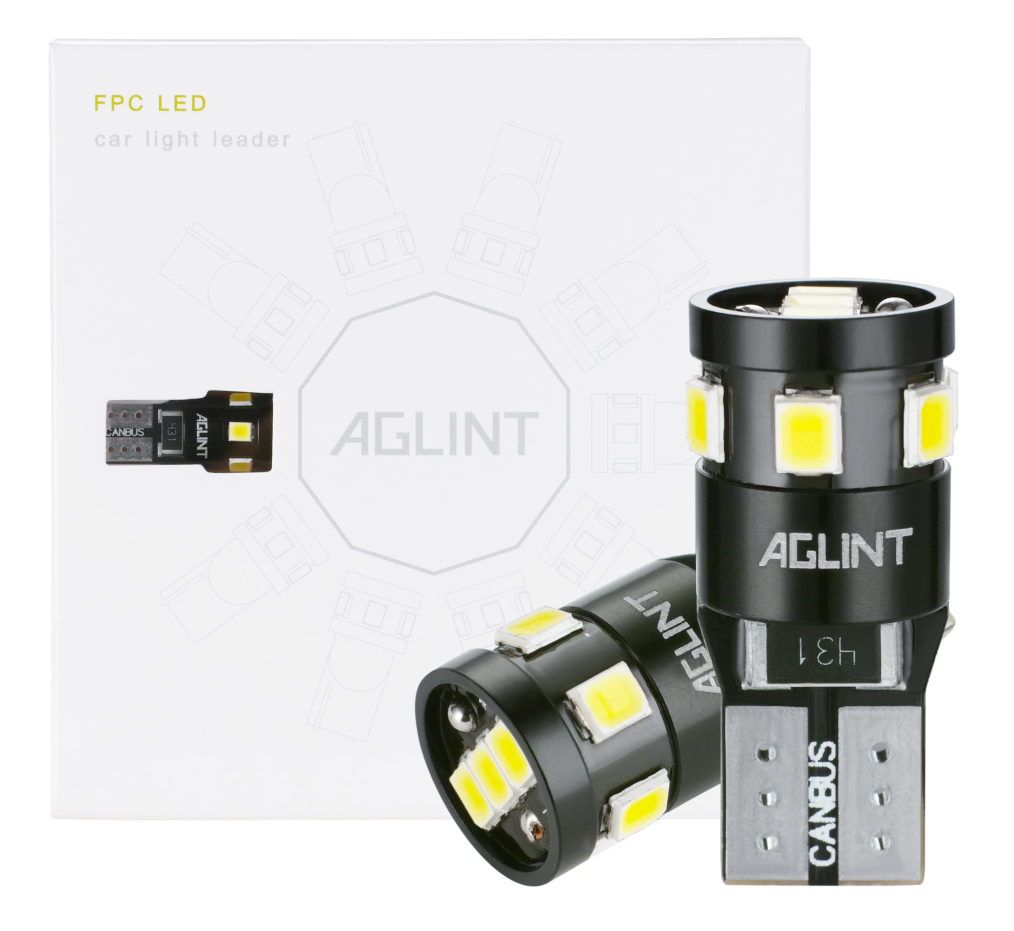 AGLINT 10pcs T10 W5W Led Canbus 오류 없음 194 168 2825 9-SMD 2835 칩셋 자동차 돔지도 도어 트렁크 번호판 조명 흰색 썸네일 2