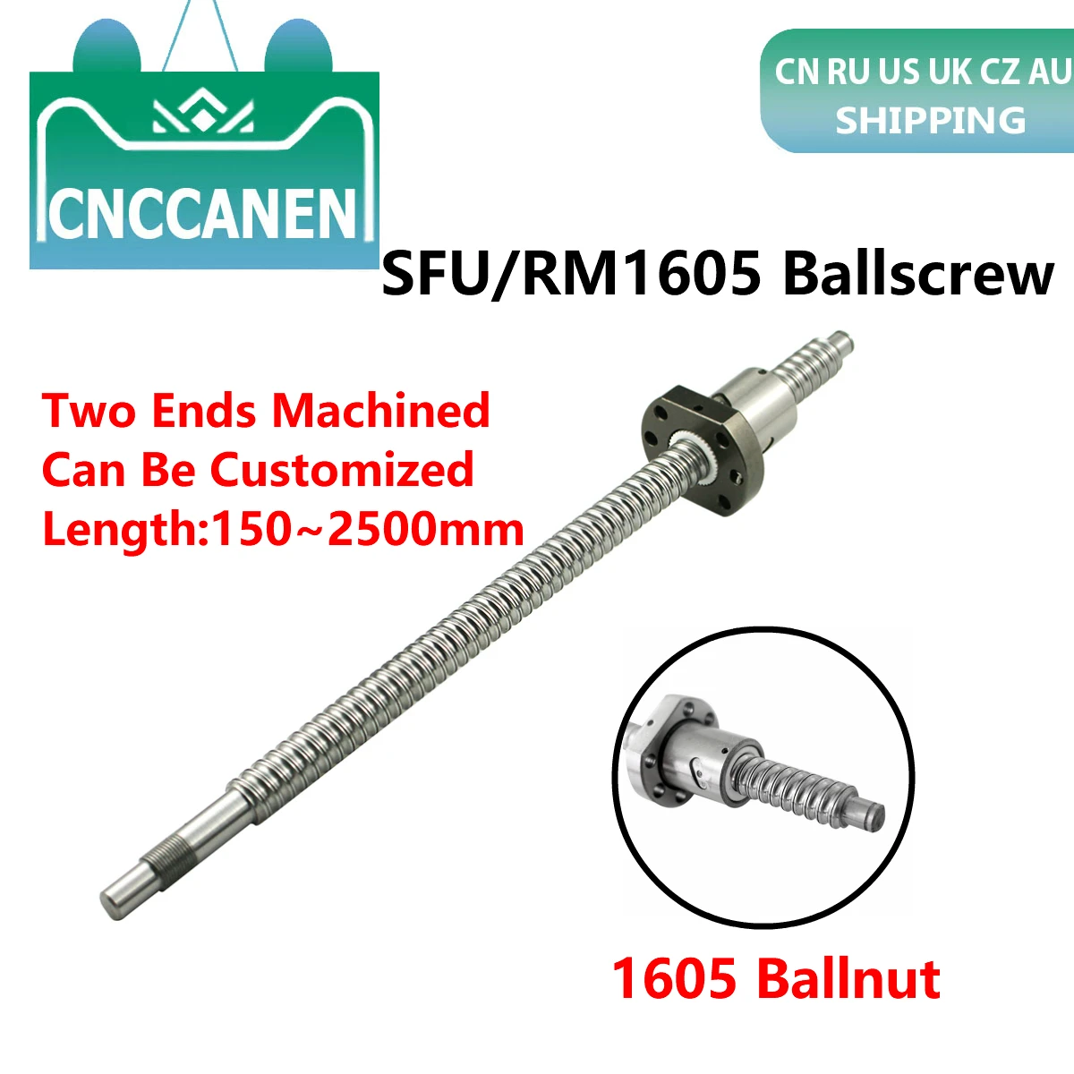 

Ball Screw C7 SFU1605 150mm 200mm 300mm 500 mm 1150mm 1550mm With Single Ballnut BK/BF12 RM1605 Ballscrew End Machined For CNC