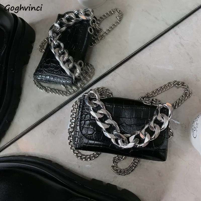 Crossbody Bags Women Chain Mini Alligator Pattern Fashion Vintage Casual Korean Style Females High Street All-match Purses Retro