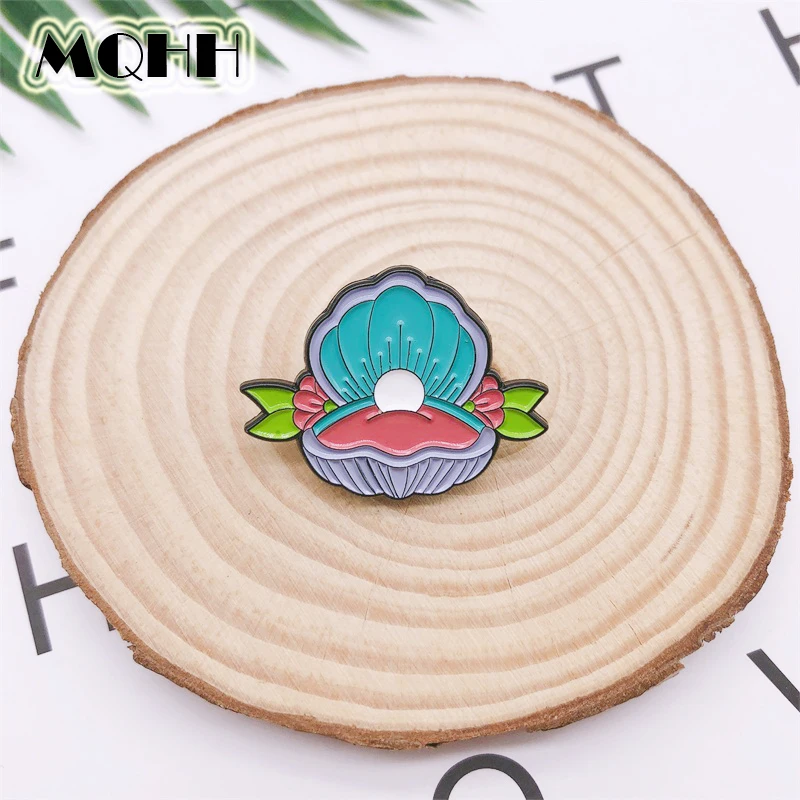 Cartoon Color Shiny Bright Jewels Shells Leaves Enamel Brooches Alloy Badges Clothes Bags Pins Accessories Jewelry Gifts For Kid