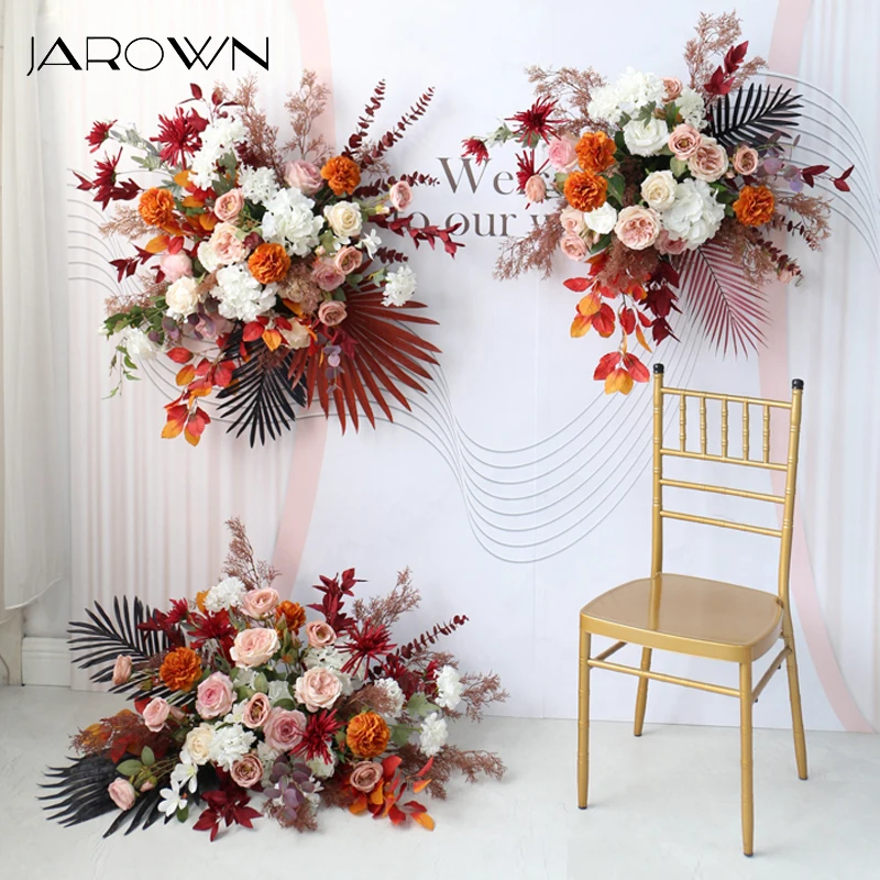 

JAROWN Custom Autumn Color Wedding Arch Decor Artificial Fake Flower Row Background Flower Wall Home Party Wall Hanging Flowers