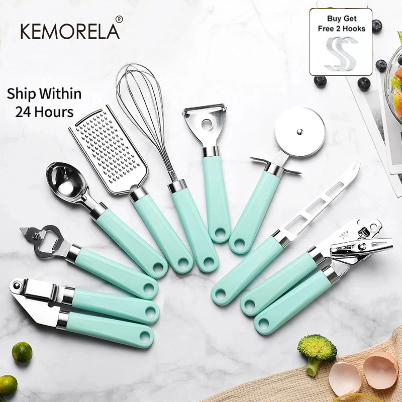 9 Piece Stainless Steel Baking Set Peeler Pizza Cheese Garlic Press Grater Bottle Opener Whisk Plastic Handle Kitchen Tool