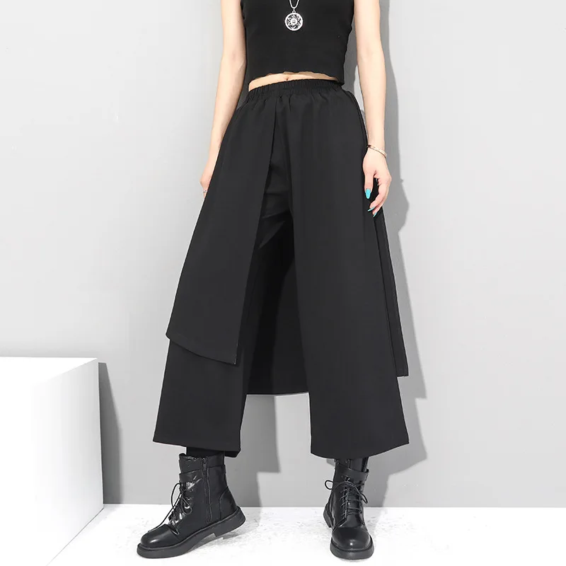 CTRLLOCK Punk Techwear Wide Leg Pants Elastic Waist Women Patchwork Women's Straight Pants 2021