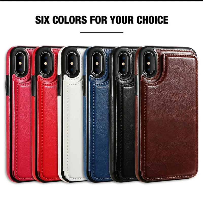 Leather Wallet Back Case for iPhone 11 12 13 14 15 16 17 Pro Max Mini Air XR XS 8 7 Plus SE 2020 Card Slots Holder Flip Cover