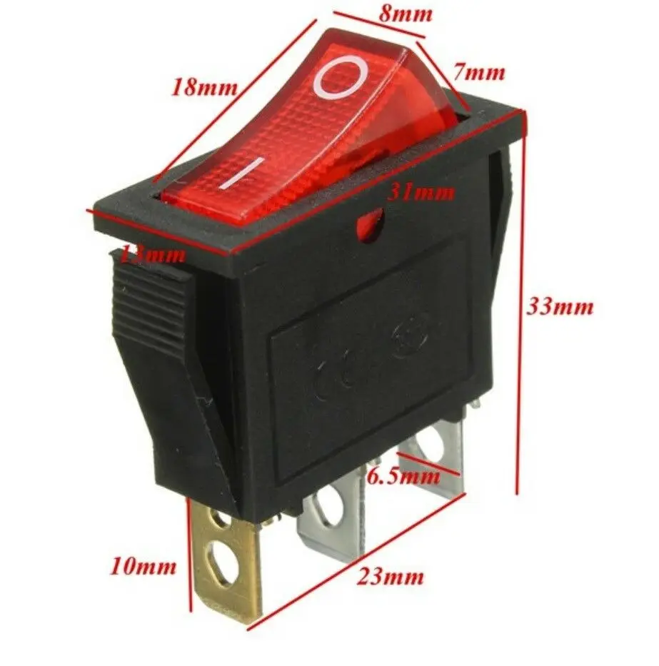 KCD3 Rocker Switch ON-OFF 2 Position 3 Pin Electrical equipment With Light Power Switch 16A 250VAC/ 20A 125VAC 35mm*31mm*14mm