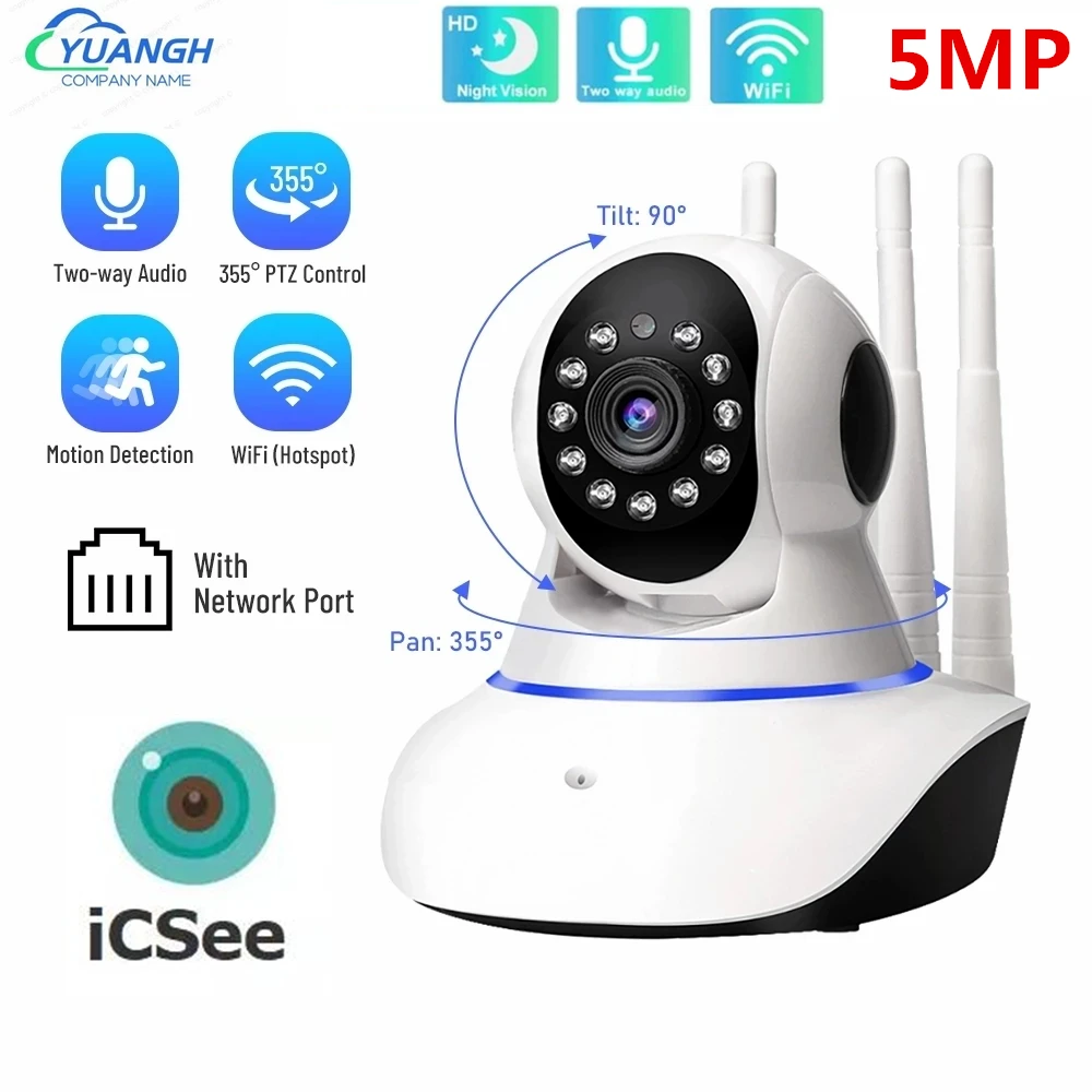 

5MP ICsee Smart Home WIFI Camera IP Wireless Surveillance Two Way Audio CCTV Pet Baby Monitor Security Indoor Camera