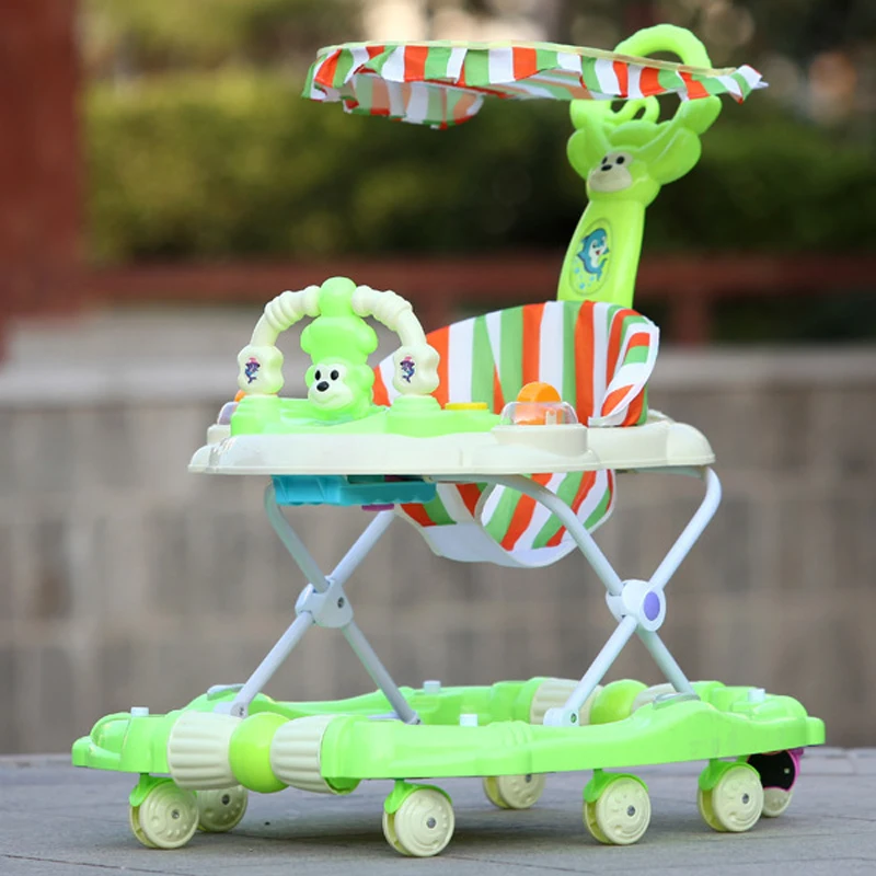 Trotteur avec roue et siège pour nouveau-né, voiture de marche multifonctionnelle, pliable et réglable, apprentissage de la musique, tout-petit