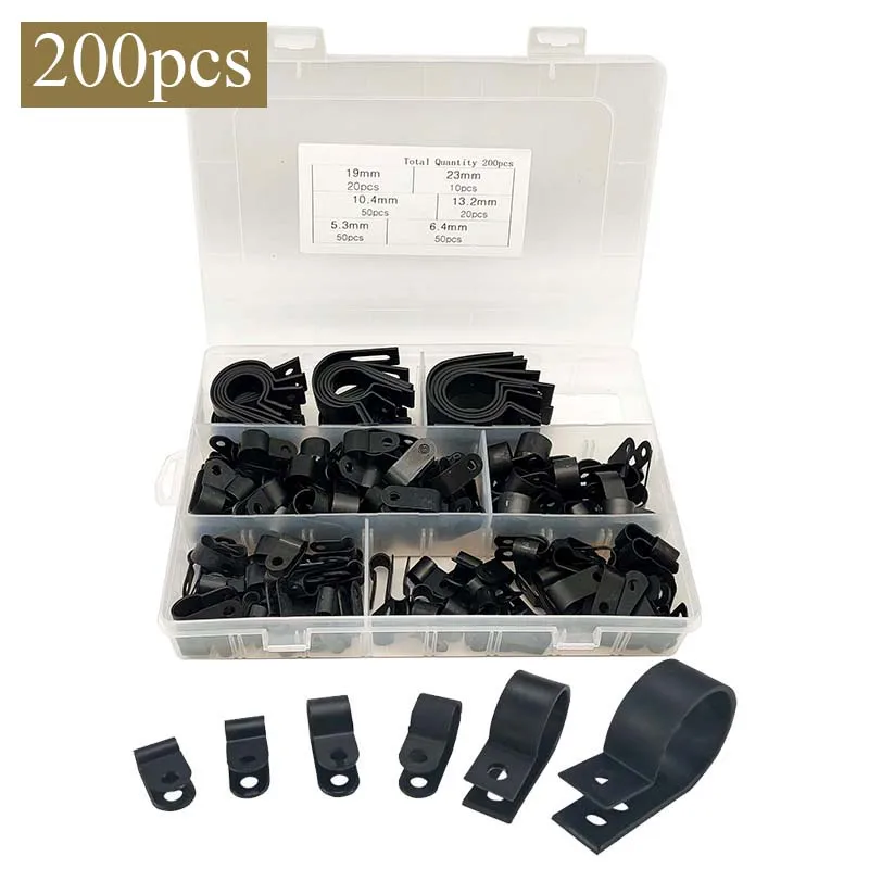200pcs R Type Nylon Wire Cable Clips Fastener Plastic Wire Clamp Hose Mount P Type Clamps Cable Cord Clip  Cable Thread Clamp