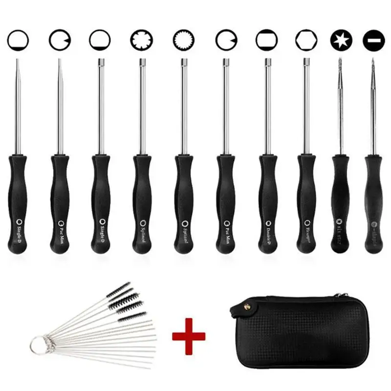 Carburetor Screwdrivers 10PCS/Set Adjustment Multi-head Tune-up Bolt Key Car Repair Maintenance Tool Set with Brush (Black)