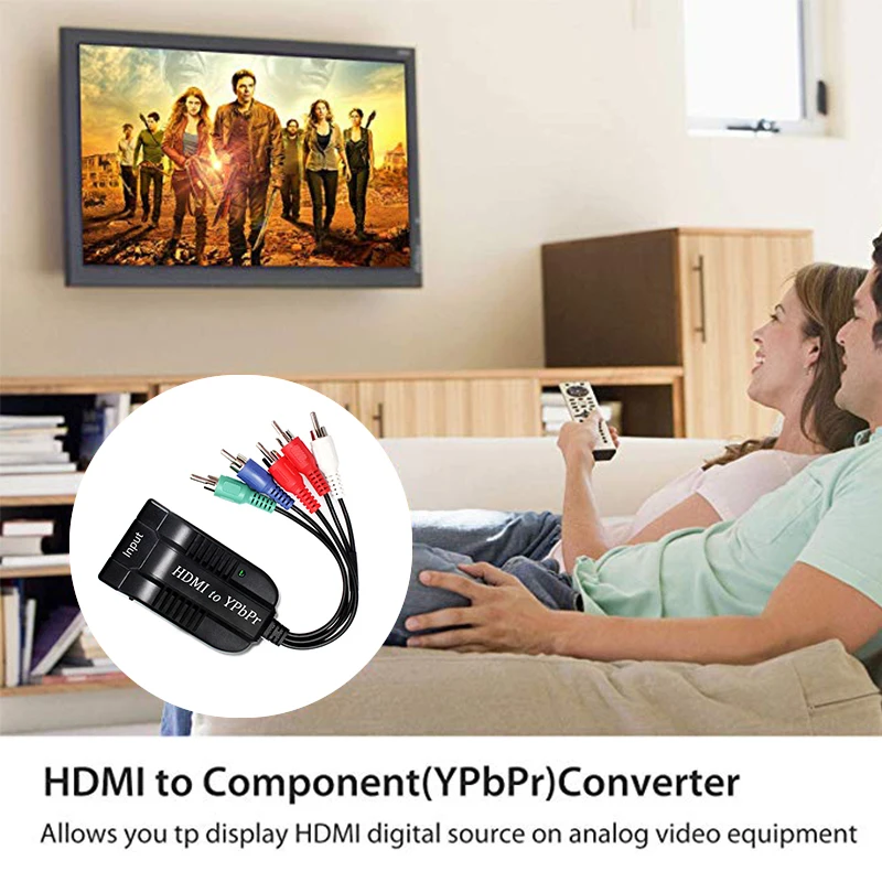 Skaler HDMI na YPbPr komponent RGB 1080P konwerter 5 wideo RCA + R/L Audio z przyciskiem regulacji rozdzielczości dla starego telewizora PC