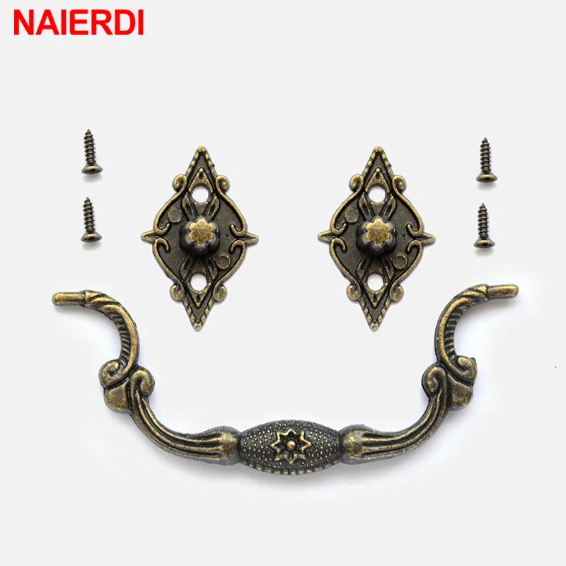 NAIERDI Zinc Alloy Antique Furniture Handles Carved Handle Drawer Door Knobs Jewelry Box Bronze Cabinet Pulls Furniture Handware