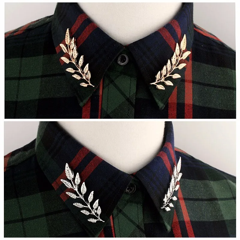 DIY Fashion Men And Women Brooches Leaf-shaped Shirt Collar Pins Retro Creative Trend Accessories Elegant Alloy Party Gifts