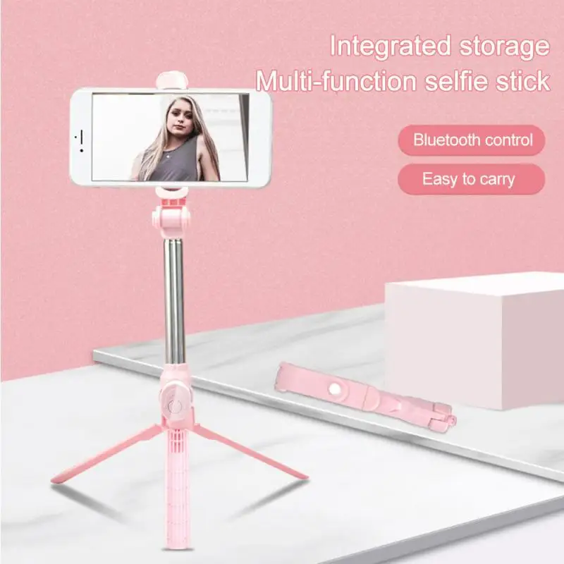 Palo de selfie inalámbrico compatible con Bluetooth, mini trípode plegable con luz de relleno, obturador, control remoto para iphone y Android