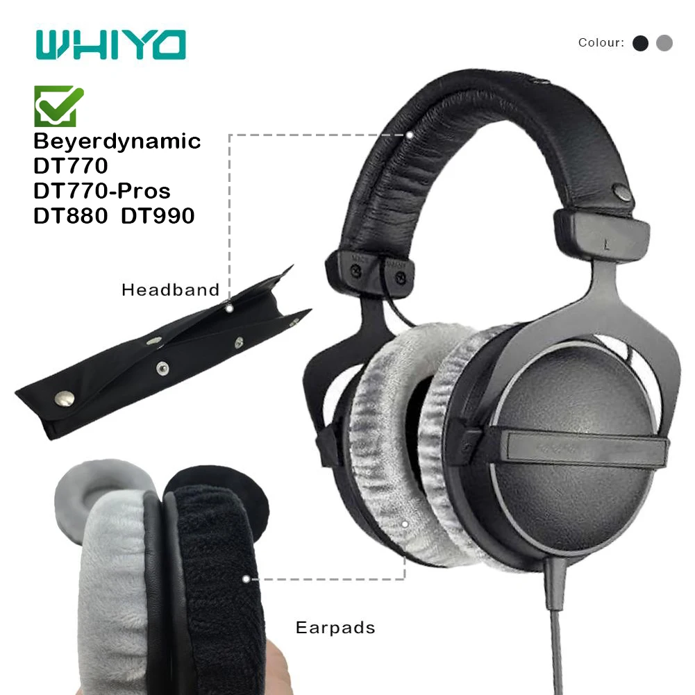 Whiyo Soft Velvet Replacement EarPads Headband for Beyerdynamic DT770 DT880 DT990 PRO Headphones Cushions Headset Sleeve Earmuff