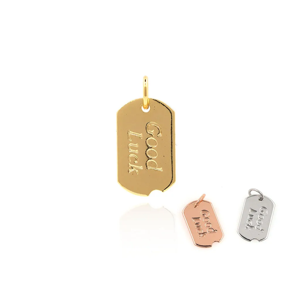 Good Luck Pendant, Gold-Plated Rectangular Brass Charm, DIY Jewelry And Bracelet Necklace Making Supplies 18x9x1MM