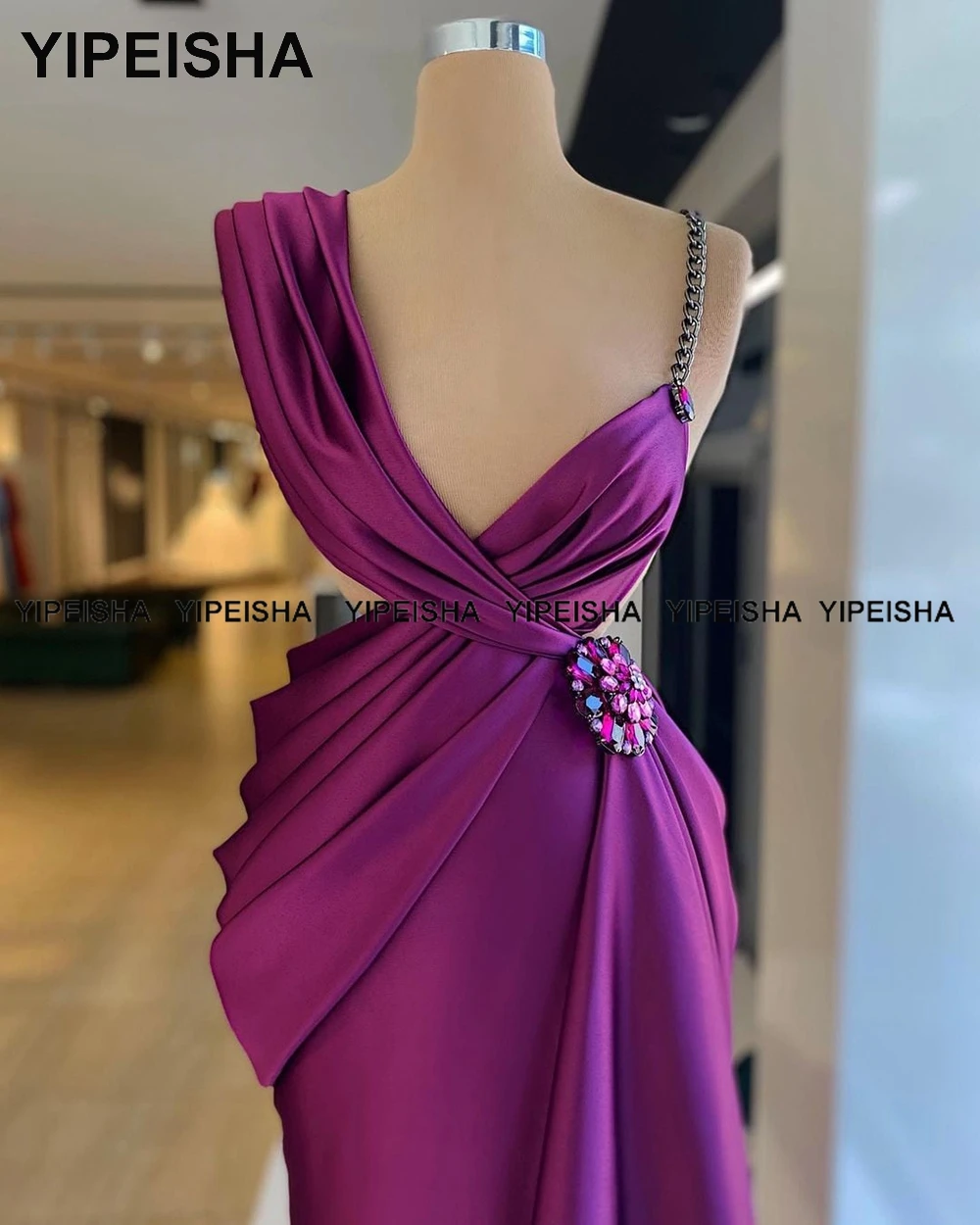 Yipeisha Prom Jurken Lange 2021 V-hals Satin Schede Avondjurk Vestido De Fiesta Sexy Party Jurk Voor Vrouwen