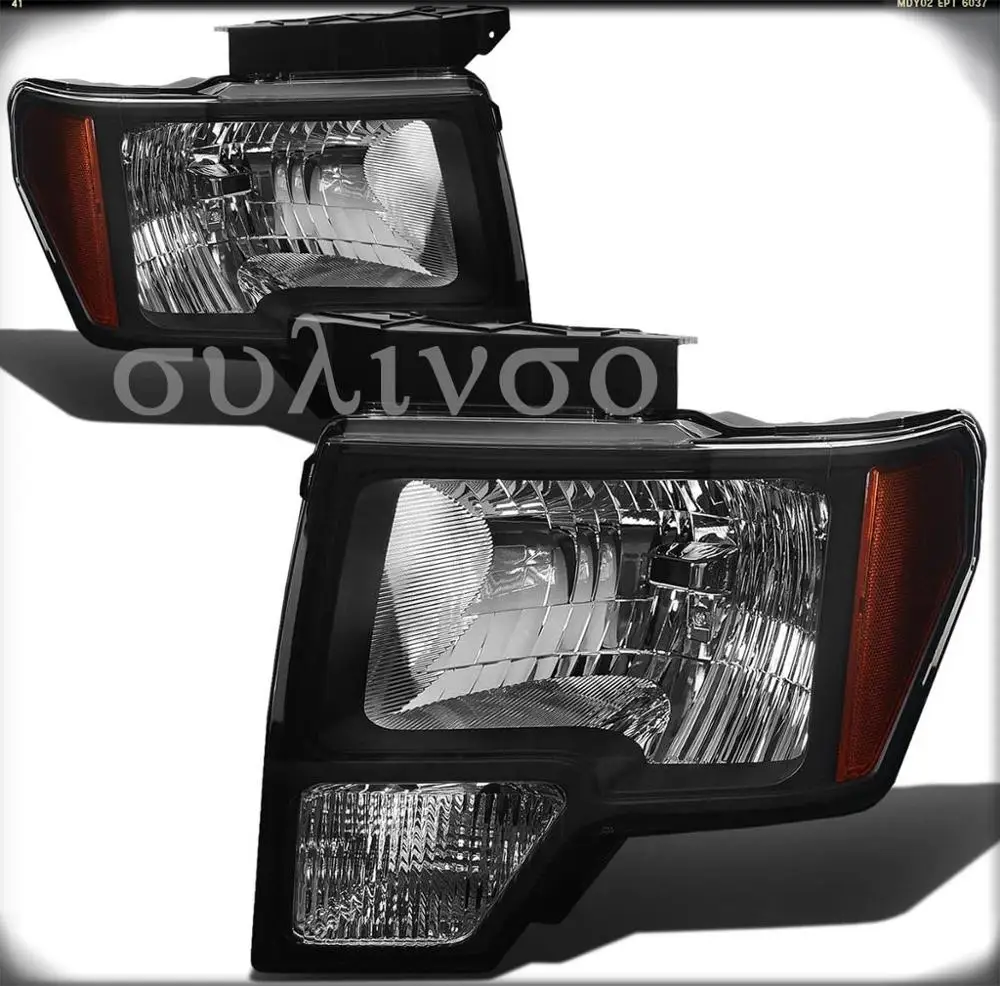 

Pair of Black HL-OH-F1509-BK-AM Pair of Black Amber Headlights Replacement Compatible with Ford 09-14 F-150