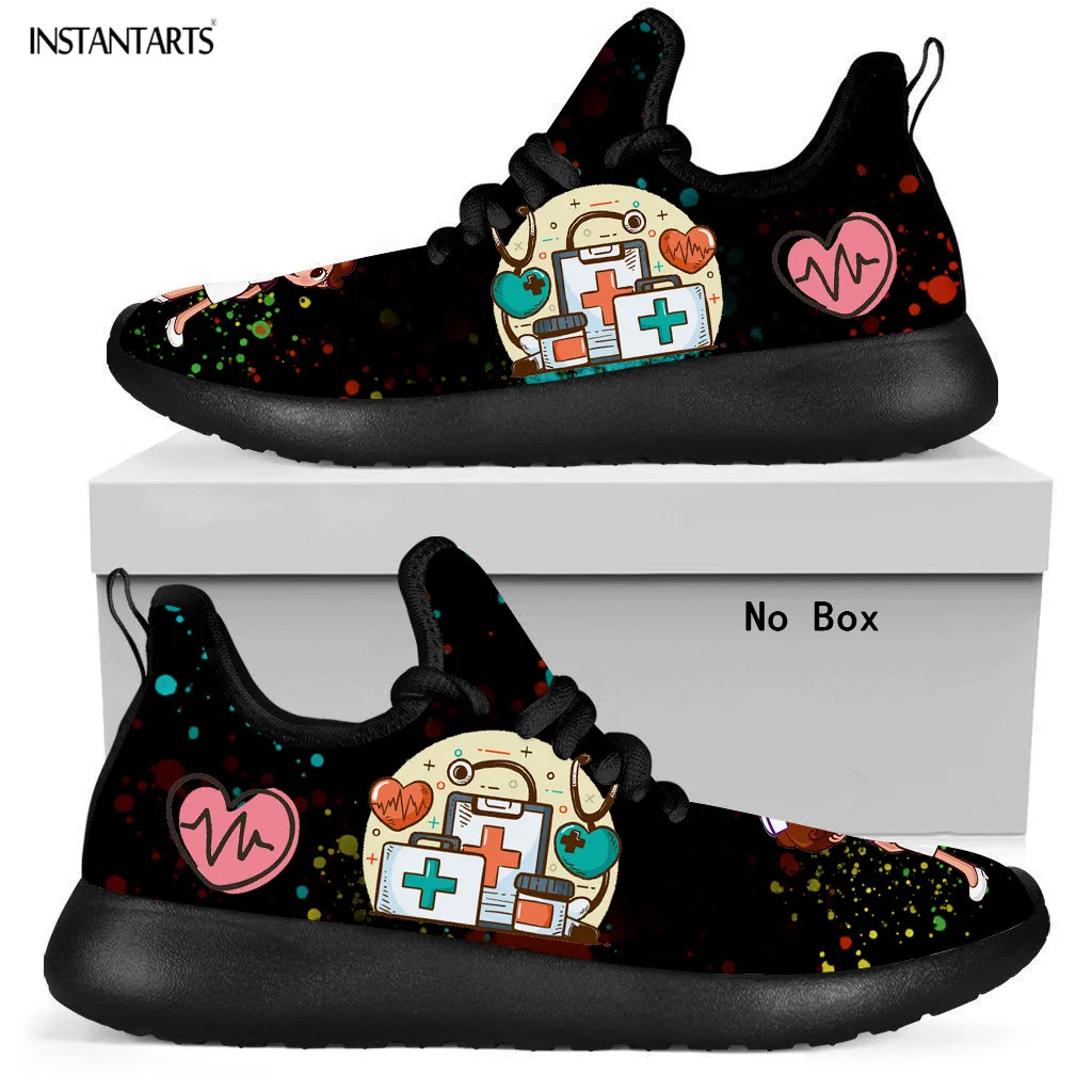 

Cartoon Heart Health Pattern Casual Flats Shoe Women Nursing Shoes Lace Up Lightweight Breathable Jogging Sneakers Zapatos Mujer