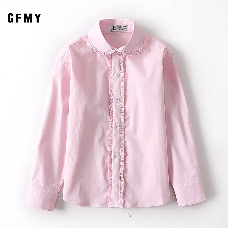 2021  Girl  Fashion Cotton Pink  Blue White shirt blouse Clothes Children kids Good quality comfortable clothes children\'s Tops