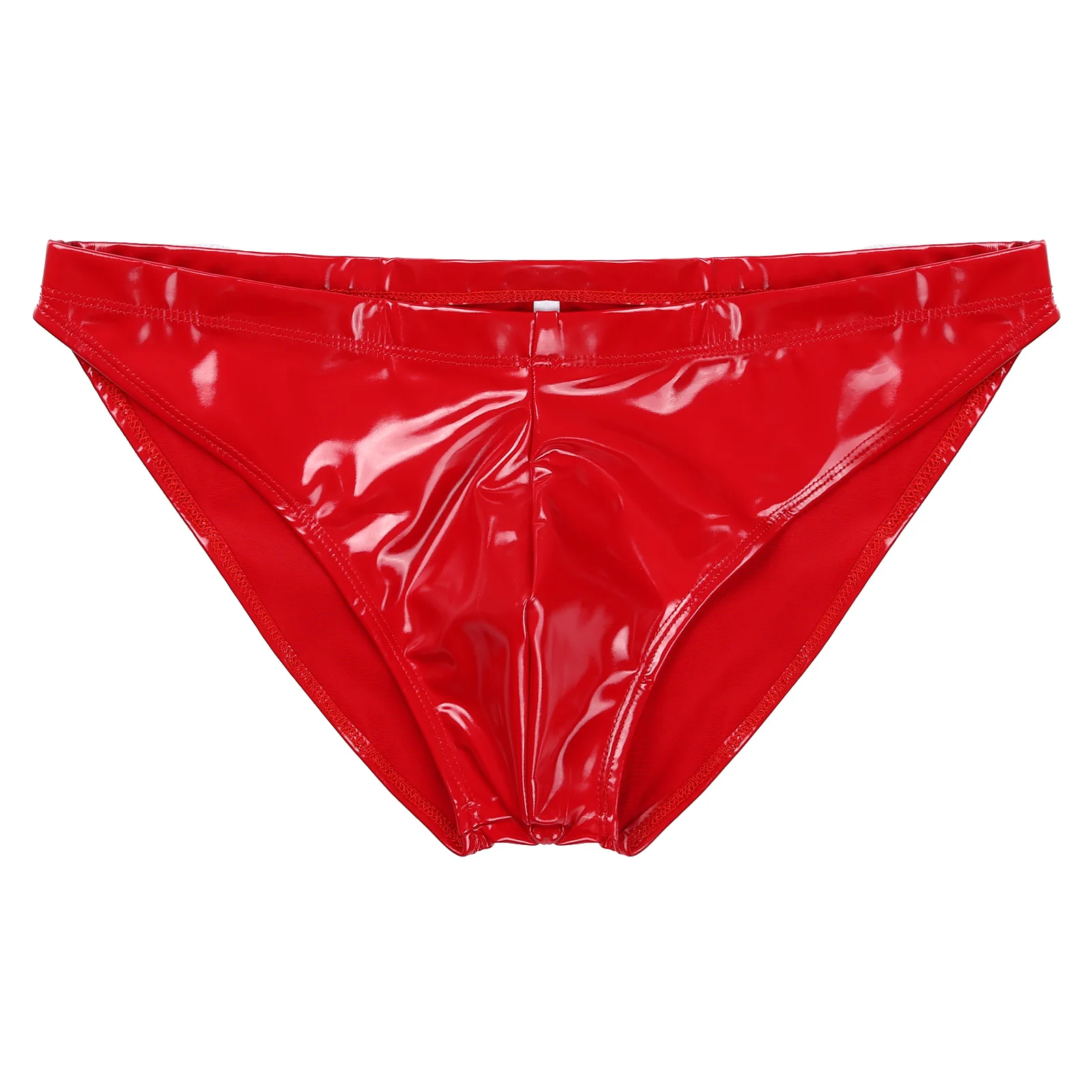 Mens Wetlook Hot Latex Patent Leather Underwear Glossy Lingerie Panties Elastic Waistband Bulge Pouch Briefs Low Rise Underpants