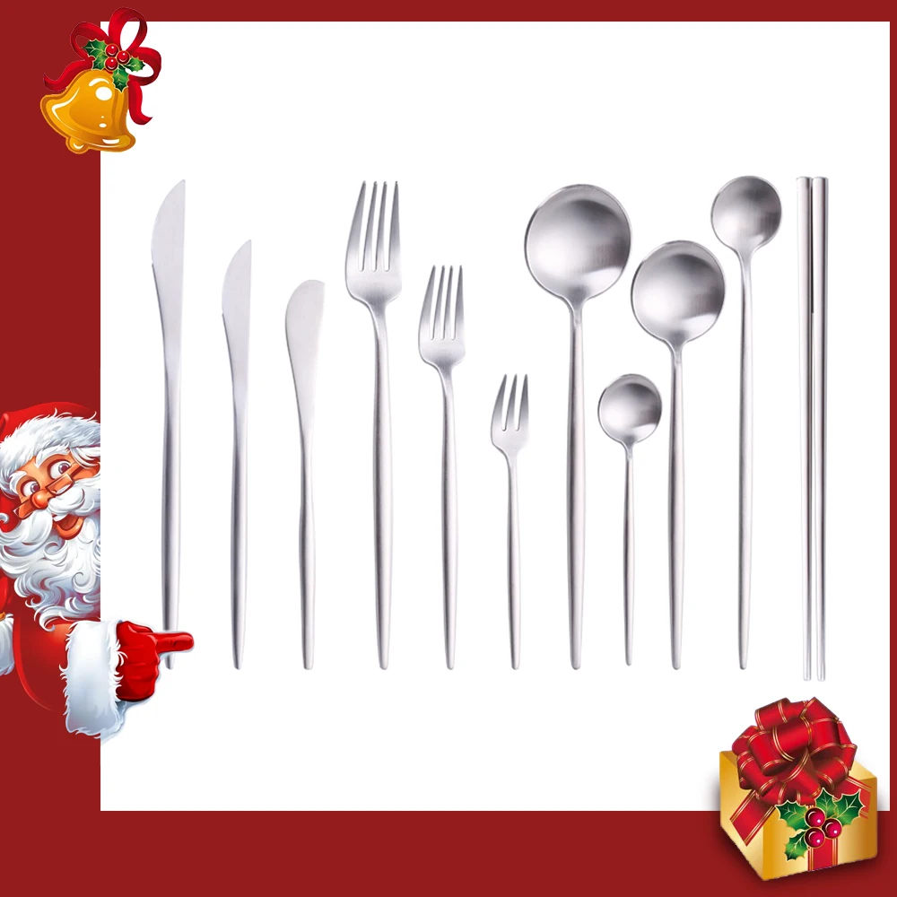 Silverware Tableware Set 18/10 Stainless Steel Tableware Cutlery Set Fork Spoon Butter Knife Chopsticks Matte Dinnerware Sets