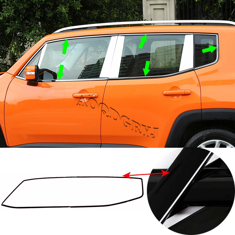 For Jeep Renegade 2015-2019 Black Stainless Steel Car Window Sill Door Scuff Edge Moulding Garnish Trim Glossy Black 10PCS