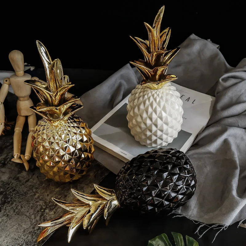 

Nordic Light Luxury Ceramic Pineapple Golden Creative Home Living Room Porch Model Room Soft Decoration Wedding Gift