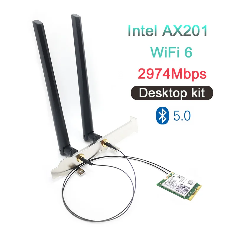 AX201NGW 2974Mbps  Wireless  Wifi Network Card Desktop Kit IPEX MHF4 U.FL Antenna Bluetooth 5.0 NGFF/M.2 CNVIo2 AX201