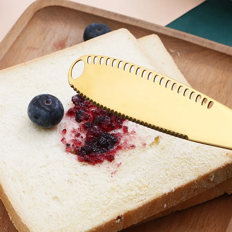 Cuchillo de mantequilla de acero inoxidable 430, herramienta perforada para mantequilla de queso, pan, mermelada, herramienta para hornear mantequilla