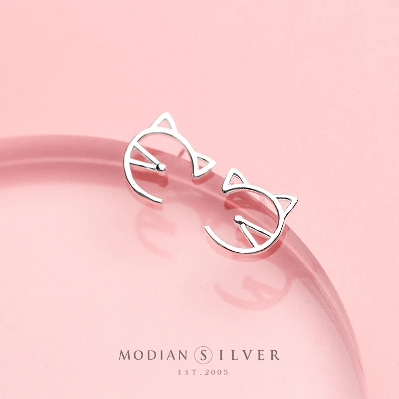 

Modian Animal Cat Face Stud Earrings for Women Kid Girls Cute Design 925 Sterling Silver Korean Fashion Jewelry Ear Pins