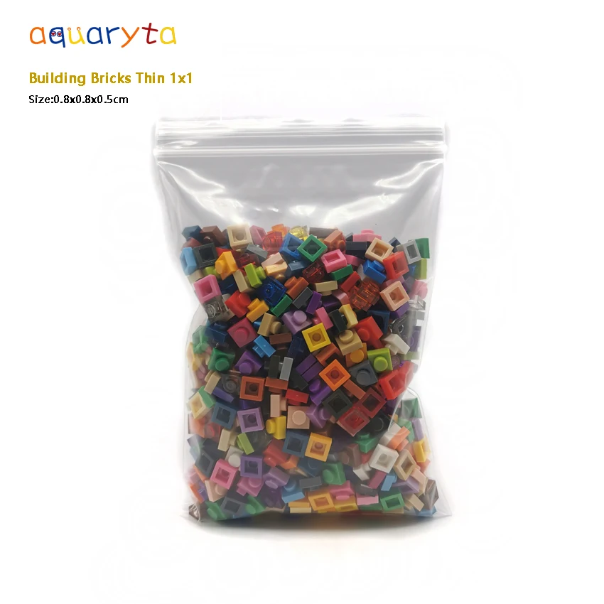 Aquaryta 1000pcs Building Bricks Thin 1X1 Bulk Compatible With Logo 3024 Educational Assemblage Construction Toys Gift for Kids