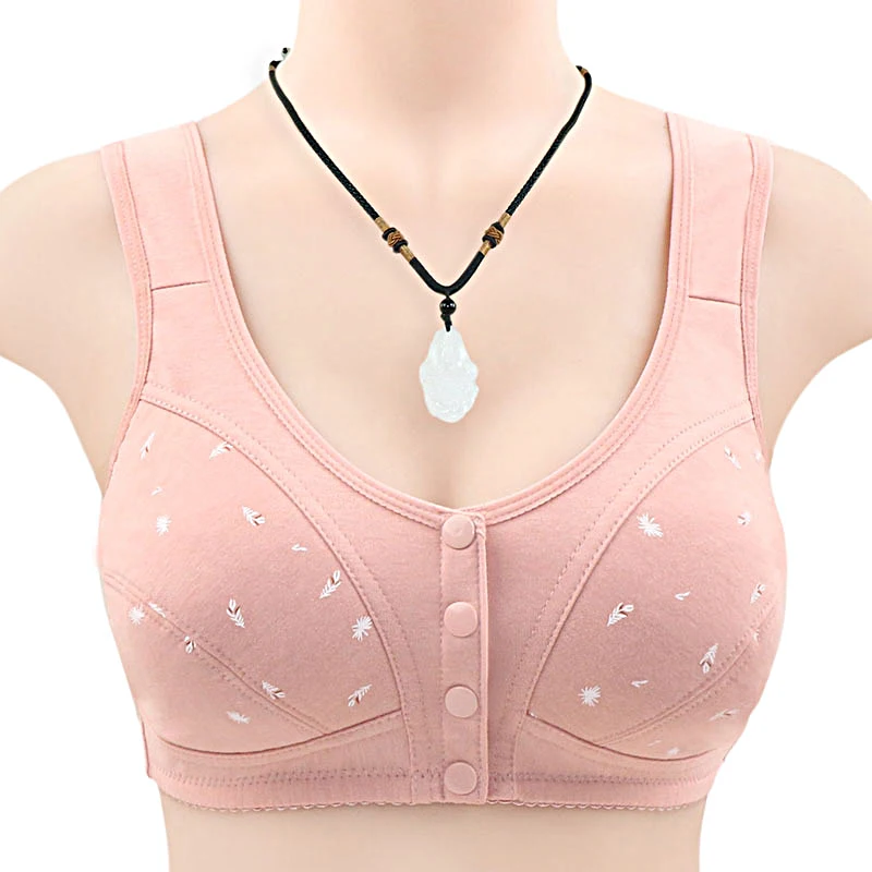 

Front Closure Cotton Bra Women Wireless Comfortable Soft Bras Camisole Middle Age Women Underwear Big Bust 36-52/120 B C Cup